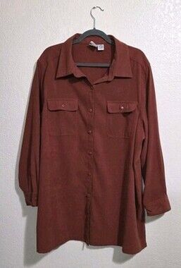 Roaman's Solid Rust Red Moleskin 2 Pocket Long Sleeve Button Up Blouse SZ 1X